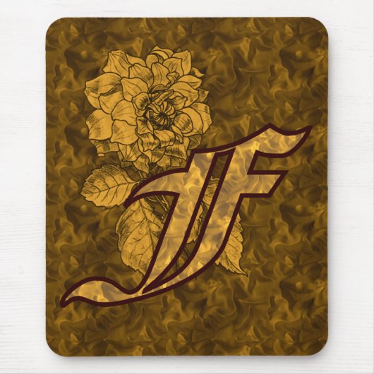 Mit Monogramm Initial F Gold Peony Mousepad (Vorne)
