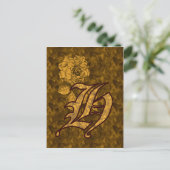 Mit Monogramm Initial-H-Gold-Peony-Postkarte Postkarte (Stehend Vorderseite)
