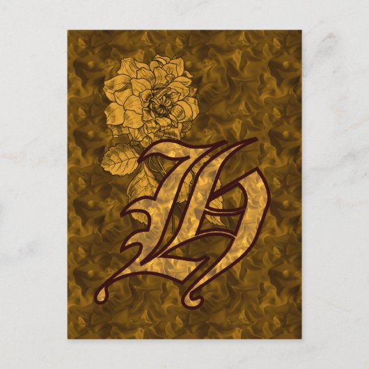 Mit Monogramm Initial-H-Gold-Peony-Postkarte Postkarte (Vorderseite)