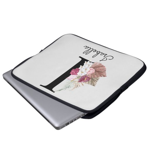 Mit Monogramm Initial I Pink Boho Floral Laptopschutzhülle (Vorne Knopf)