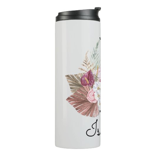 Mit Monogramm Initial I Pink Boho Girly Floral Thermosbecher (Nach links gedreht)