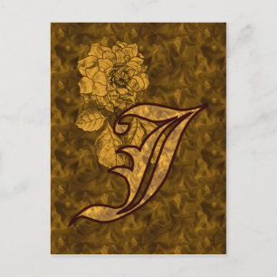 Mit Monogramm Initial J Gold Peony Postcard Postkarte