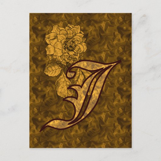 Mit Monogramm Initial J Gold Peony Postcard Postkarte (Vorderseite)