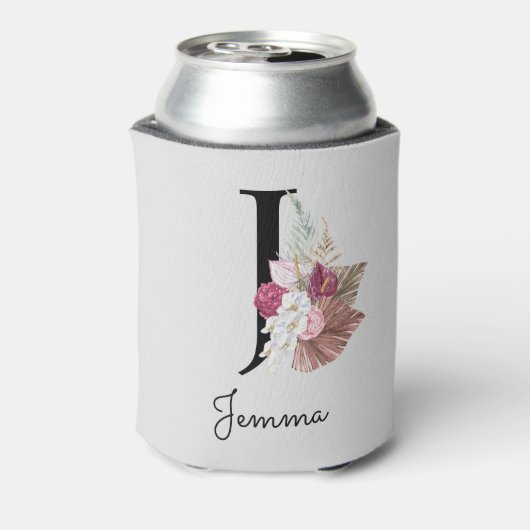 Mit Monogramm Initial J Pink Boho Floral Dosenkühler (Kanne Rückseite)