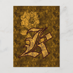 Mit Monogramm Initial K Gold Peony Postcard Postkarte