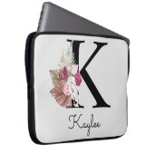 Mit Monogramm Initial K Pink Boho Floral Laptopschutzhülle (Vorne Rechts)