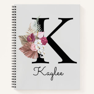 Mit Monogramm Initial K Pink Boho Floral Notizblock