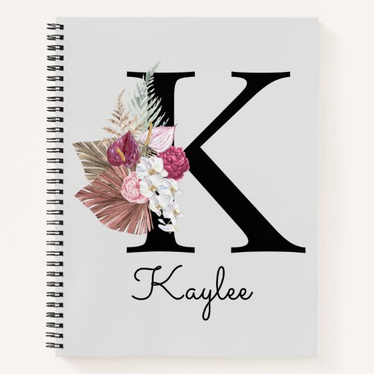 Mit Monogramm Initial K Pink Boho Floral Notizblock (Vorderseite)