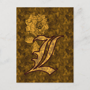 Mit Monogramm Initial L Gold Peony Postcard Postkarte