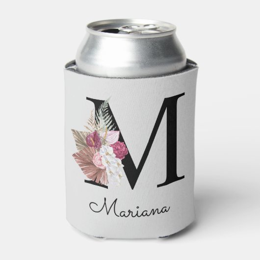 Mit Monogramm Initial M Pink Boho Floral Dosenkühler (Kanne Vorderseite)