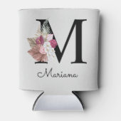 Mit Monogramm Initial M Pink Boho Floral Dosenkühler (Vorderseite)