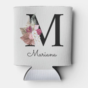 Mit Monogramm Initial M Pink Boho Floral Dosenkühler