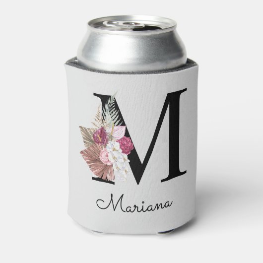 Mit Monogramm Initial M Pink Boho Floral Dosenkühler (Kanne Rückseite)