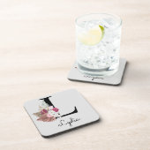 Mit Monogramm Initial M Pink Boho Floral Getränkeuntersetzer (Rechte Seite)