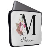 Mit Monogramm Initial M Pink Boho Floral Laptopschutzhülle (Vorne Rechts)