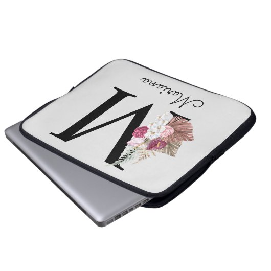 Mit Monogramm Initial M Pink Boho Floral Laptopschutzhülle (Vorne Knopf)