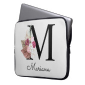 Mit Monogramm Initial M Pink Boho Floral Laptopschutzhülle (Vorderseite Links)