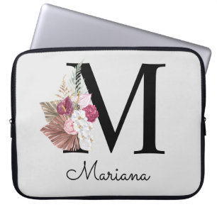 Mit Monogramm Initial M Pink Boho Floral Laptopschutzhülle