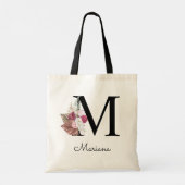 Mit Monogramm Initial M Pink Boho Floral Tragetasche (Rückseite)