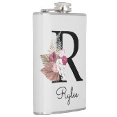 Mit Monogramm Initial R Pink Boho Girly Floral Flachmann (Rechts)