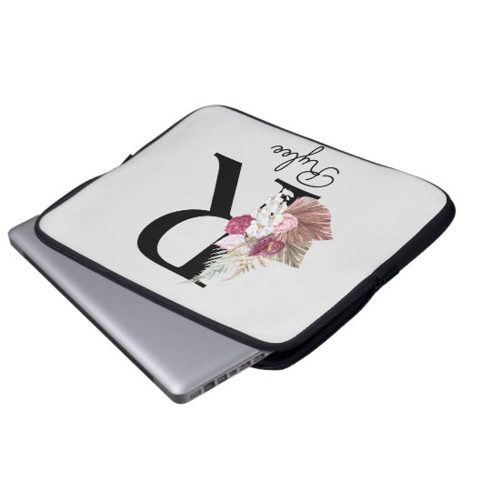 Mit Monogramm Initial R Pink Boho Girly Floral Laptopschutzhülle (Vorne Knopf)