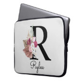 Mit Monogramm Initial R Pink Boho Girly Floral Laptopschutzhülle (Vorderseite Links)