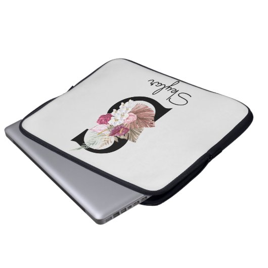 Mit Monogramm Initial S Pink Boho Floral Laptopschutzhülle (Vorne Knopf)