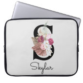 Mit Monogramm Initial S Pink Boho Floral Laptopschutzhülle (Vorderseite)