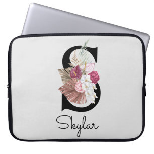 Mit Monogramm Initial S Pink Boho Floral Laptopschutzhülle