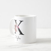 Mit Monogramm Initial S Pink Boho Girly Floral Kaffeetasse (Vorderseite Links)