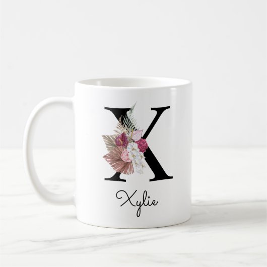 Mit Monogramm Initial S Pink Boho Girly Floral Kaffeetasse (Links)