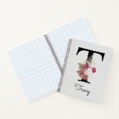 Mit Monogramm Initial T Pink Boho Girly Floral Notizblock (Innenseite)