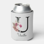 Mit Monogramm Initial U Pink Boho Girly Floral Dosenkühler (Kanne Vorderseite)