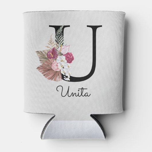 Mit Monogramm Initial U Pink Boho Girly Floral Dosenkühler (Vorderseite)