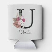 Mit Monogramm Initial U Pink Boho Girly Floral Dosenkühler (Rückseite)