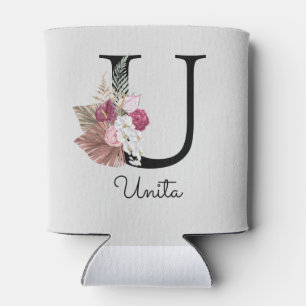 Mit Monogramm Initial U Pink Boho Girly Floral Dosenkühler