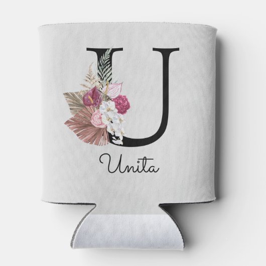 Mit Monogramm Initial U Pink Boho Girly Floral Dosenkühler (Rückseite)