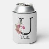 Mit Monogramm Initial U Pink Boho Girly Floral Dosenkühler (Kanne Rückseite)