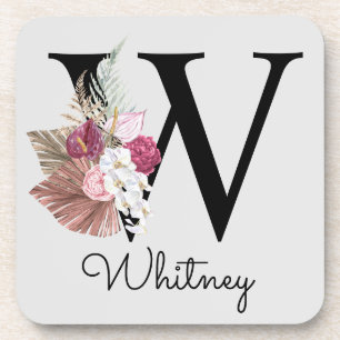 Mit Monogramm Initial W Pink Boho Floral Getränkeuntersetzer