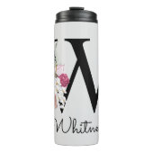 Mit Monogramm Initial W Pink Boho Girly Floral Thermosbecher (Vorderseite)