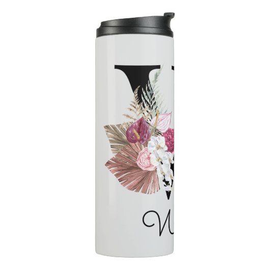 Mit Monogramm Initial W Pink Boho Girly Floral Thermosbecher (Nach links gedreht)