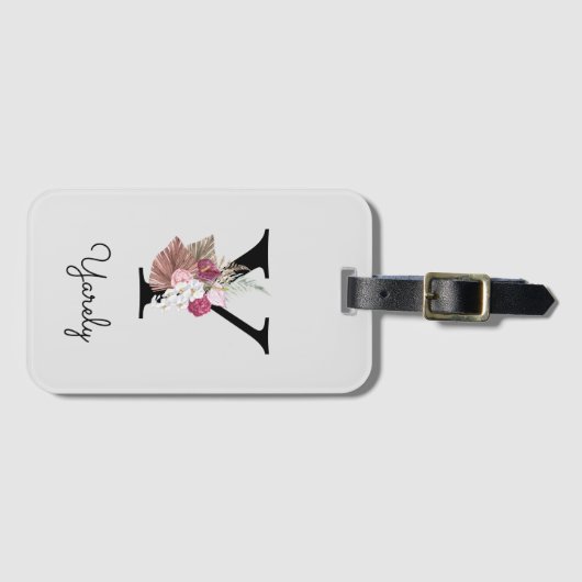 Mit Monogramm Initial Y Pink Boho Floral Gepäckanhänger (Vorderseite (Horizontal))