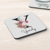Mit Monogramm Initial Y Pink Boho Floral Getränkeuntersetzer (Linke Seite)