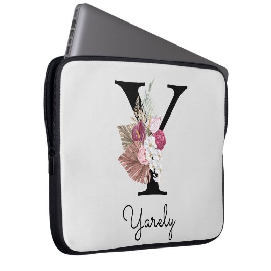 Mit Monogramm Initial Y Pink Boho Floral Laptopschutzhülle (Vorne Rechts)