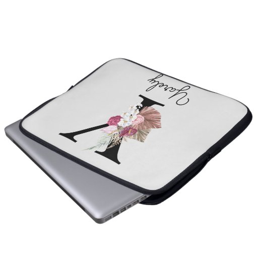 Mit Monogramm Initial Y Pink Boho Floral Laptopschutzhülle (Vorne Knopf)