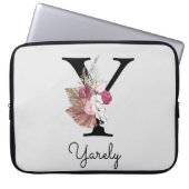 Mit Monogramm Initial Y Pink Boho Floral Laptopschutzhülle (Vorderseite)