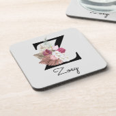 Mit Monogramm Initial Z Pink Boho Floral Getränkeuntersetzer (Linke Seite)