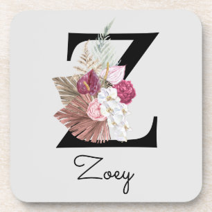 Mit Monogramm Initial Z Pink Boho Floral Getränkeuntersetzer
