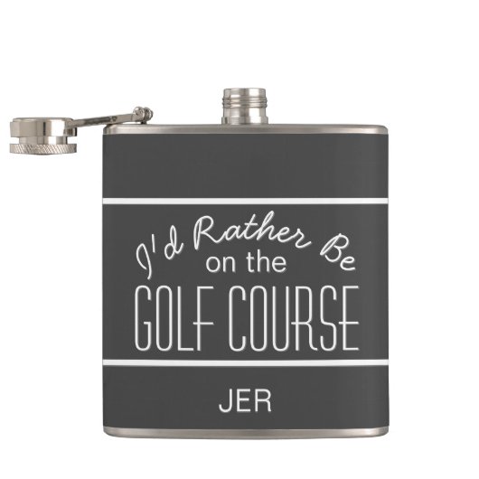 Mit Monogramm Initialen des Golfkurses Grau Flachmann (Geöffnet)