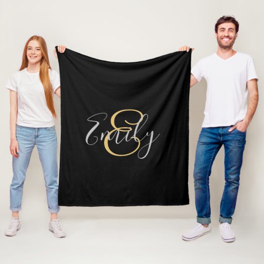 Mit Monogramm Initialen Name Black Gold Modern Gir Fleecedecke (Beispiel)